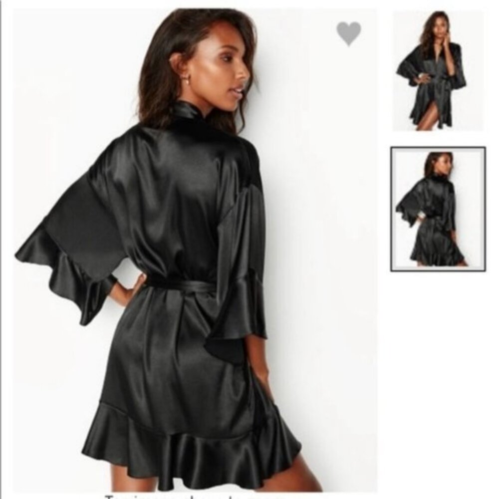 ✨NEW✨VERY SEXY Silky Satin Robe Kimono LONG Black